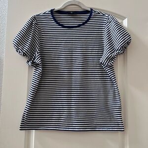 J. Crew 100% cotton striped puff sleeve crewneck. Nautical. Preppy. Old money. L